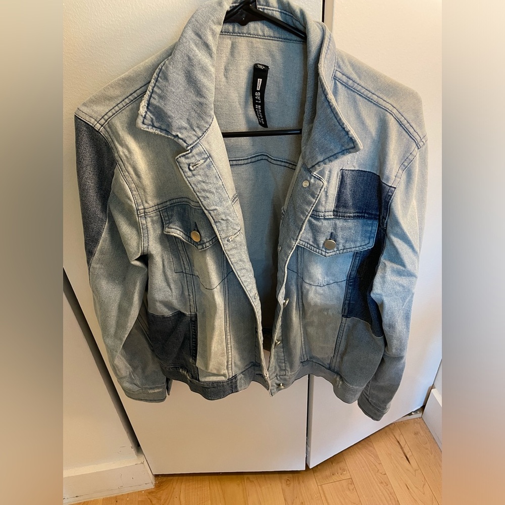 Design Lab Blue & Navy Denim Jacket Patchwork